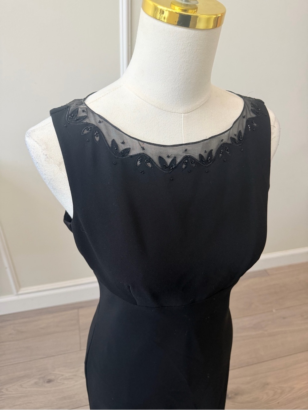Ann Taylor Black Midi Dress with Sheer Beaded Yoke - Picture 4 of 10